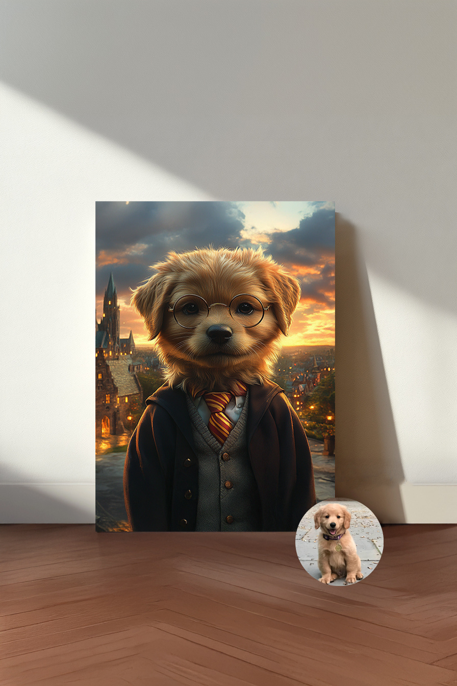 Custom Harry Pawter Pet Portrait – Personalized Wizard Pet Wall Art