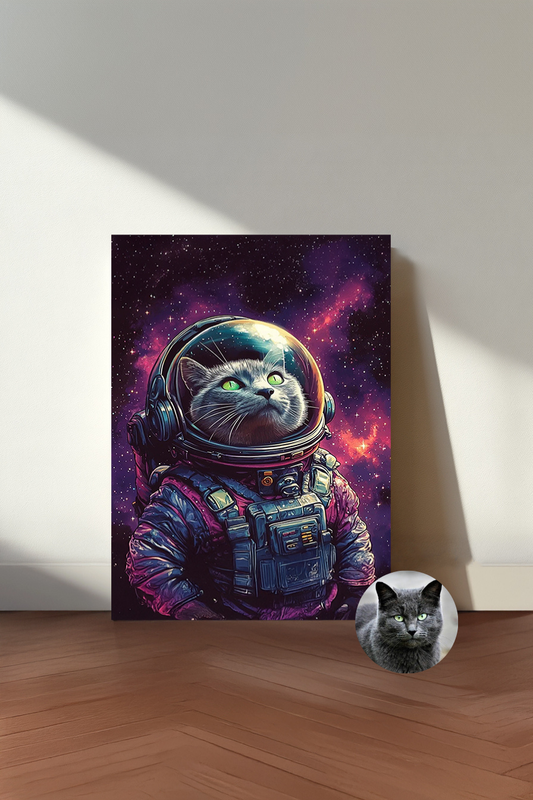 Custom AstroPaws Pet Portrait – Personalized Cat & Dog Astronaut in Galaxy Wall Art