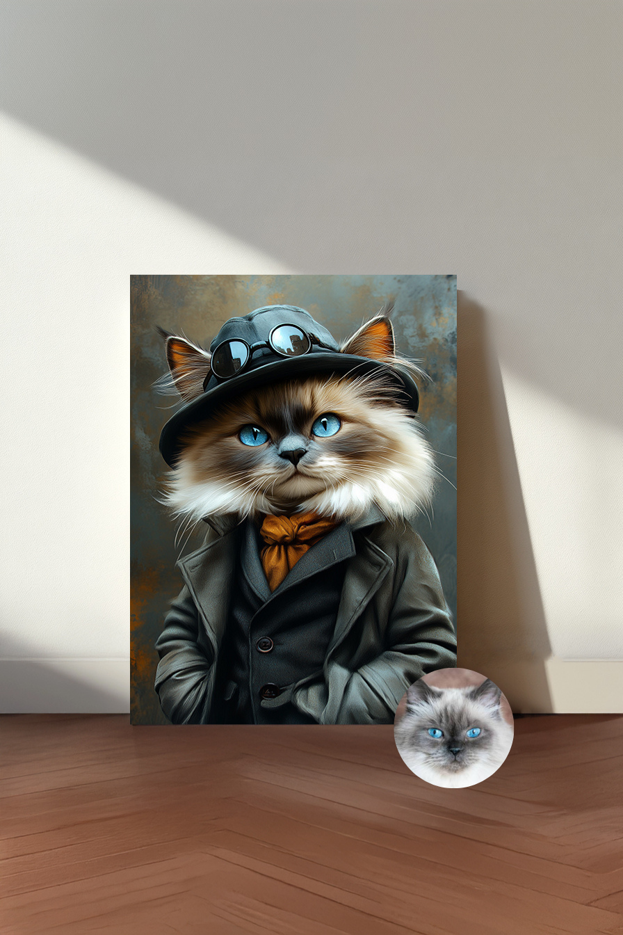 Custom Sherlock Paws Pet Portrait – Personalized Detective Cat & Dog Wall Art