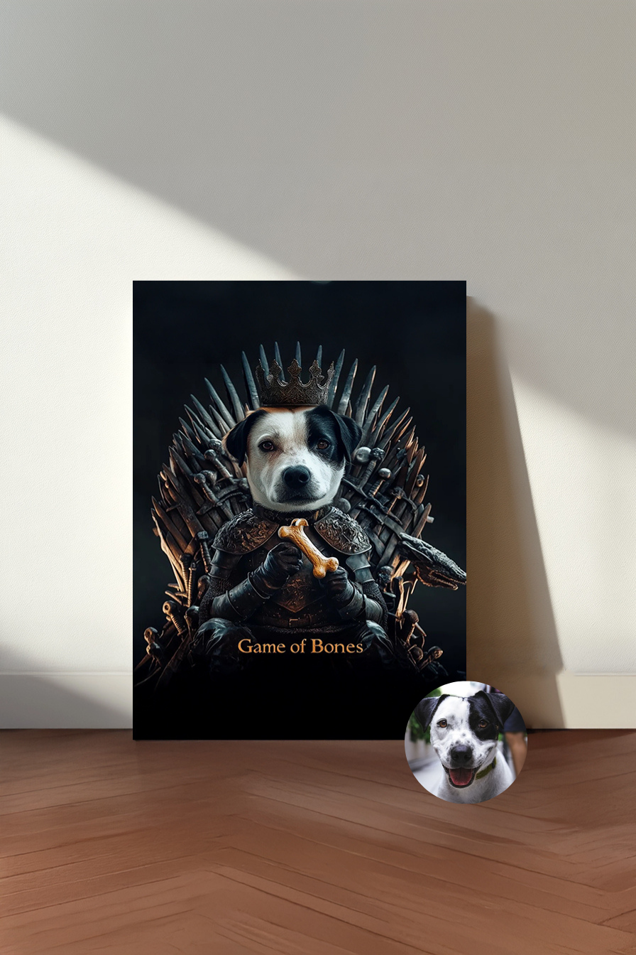 Custom Game of Bones Pet Portrait – Personalized Throne-Worthy Cat & Dog Wall Art