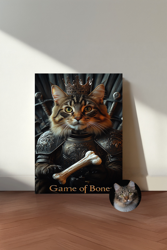 Custom Game of Bones Pet Portrait – Personalized Throne-Worthy Cat & Dog Wall Art