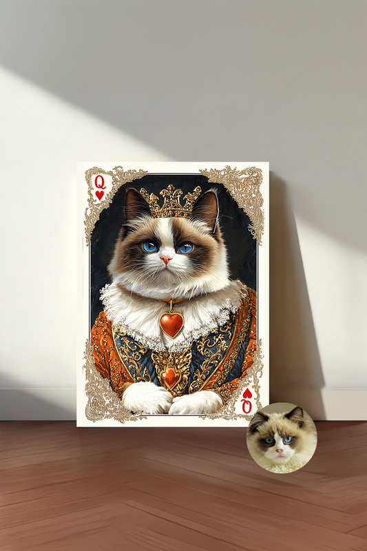 Custom Queen of Pets Playing Card Portrait – Personalized Royal Cat and Dog Wall Art