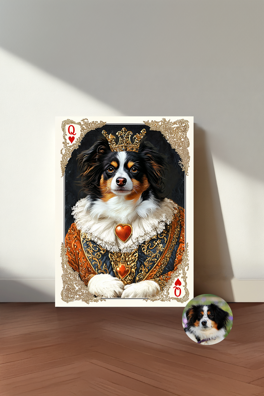 Custom Queen of Pets Playing Card Portrait – Personalized Royal Cat and Dog Wall Art