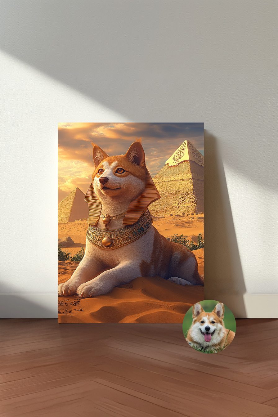 Custom Sphinx of Giza Pet Portrait – Personalized Cat & Dog Art Featuring Your Pet as an Egyptian Icon