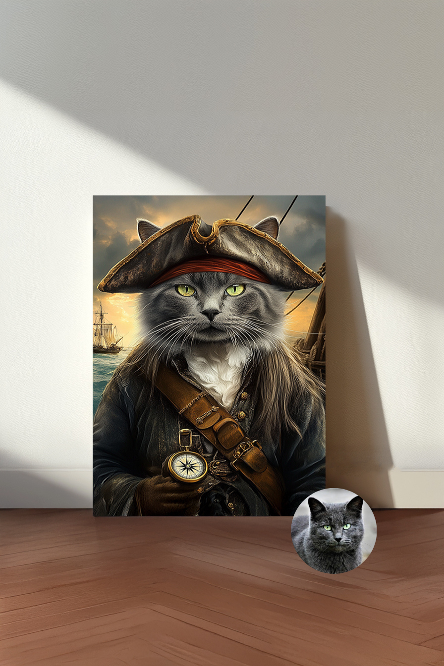 Custom Pirate Paws Pet Portrait – Personalized “Paw-rates of the Caribbean” Cat & Dog Wall Art