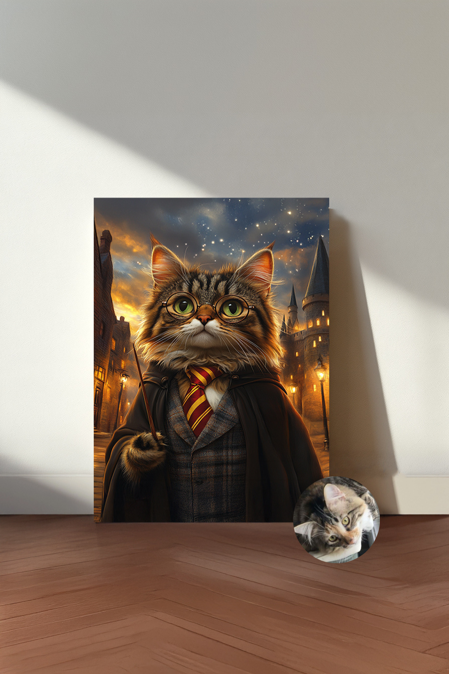 Custom Harry Pawter Pet Portrait – Personalized Wizard Pet Wall Art