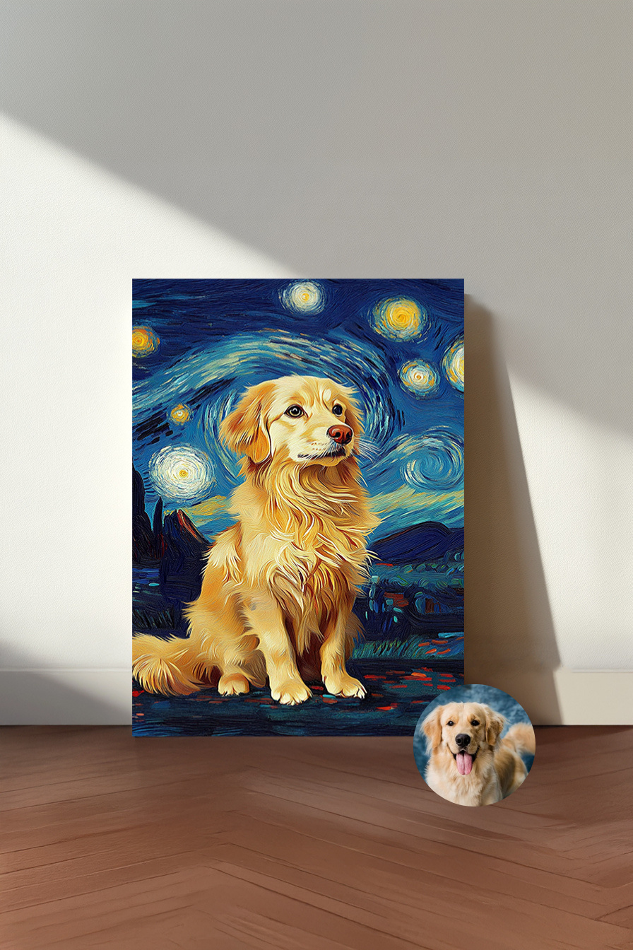 Custom Starry Paws Pet Portrait – Personalized “Starry Night” Cat & Dog Wall Art