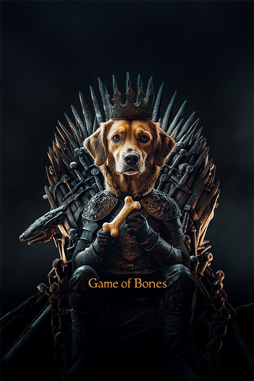 Custom Game of Bones Pet Portrait – Personalized Throne-Worthy Cat & Dog Wall Art