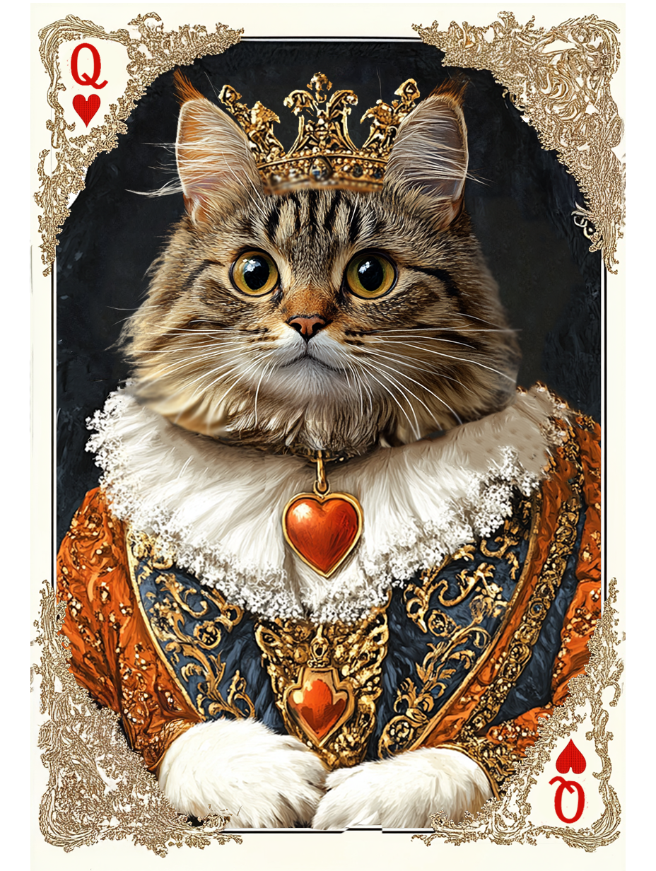 Custom Queen of Pets Playing Card Portrait – Personalized Royal Cat and Dog Wall Art